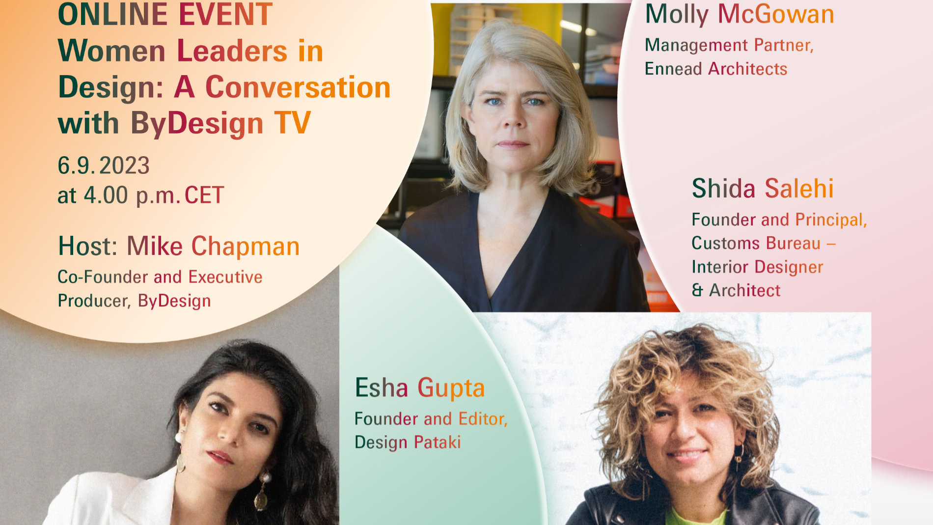 Webinar: "Women Leaders in Design – A Conversation with By Design TV" with Esha Gupta, Molly McGowan and Shida Salehi